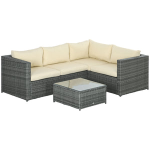 3 Pieces Garden Rattan Furniture Set, 4 Seater Wicker Patio Furniture Outdoor Conversation Set with Loveseats Coffee Table Cushions for Backyard Pool, Beige