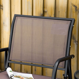 Outsunny Porch Glider, Metal Frame Swing Glider Chair with Breathable Mesh Fabric, Curved Armrests and Steel Frame for Garden, Poolside, Backyard, Balcony, Brown