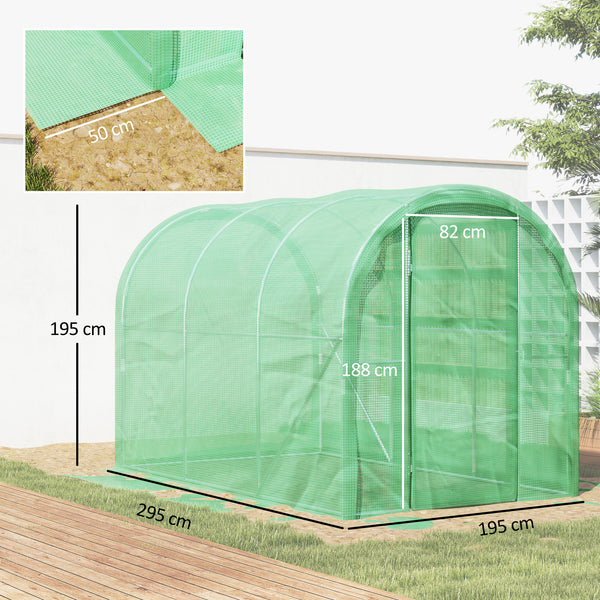 3 x 2 x 2m Polytunnel Greenhouse with Hinged Door, Walk-in Grow House Tent with PE Cover and Galvanised Steel Frame, Green