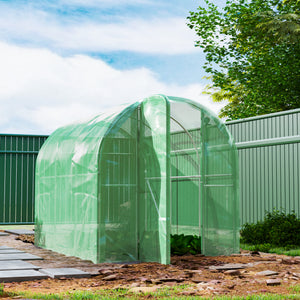 3 x 2 x 2m Polytunnel Greenhouse with Hinged Door, Walk-in Grow House Tent with PE Cover and Galvanised Steel Frame, Green