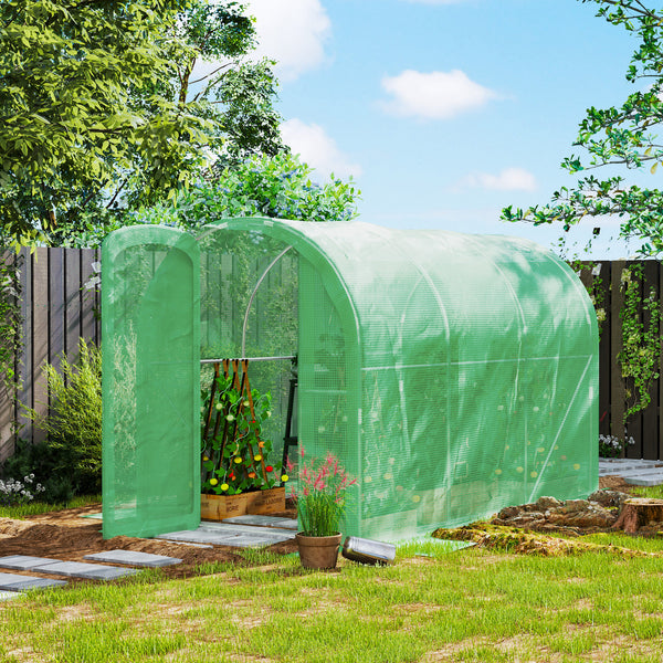 3 x 2 x 2m Polytunnel Greenhouse with Hinged Door, Walk-in Grow House Tent with PE Cover and Galvanised Steel Frame, Green