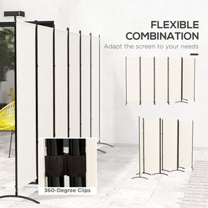 6 Panel Folding Outdoor Privacy Screen, 5.7FT Tall Room Divider with UV30+ Protection, Freestanding Privacy Panel Partition with Stable Base for Indoor Outdoor, Beige