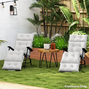 Sun Lounger Cushions Only, 190x56x10cm Garden Lounge Chair Cushions Set of 2, UPF20+ 220gsm Fabric, Thick Sunbed Replacement Pads with 6 Ties, Light Grey