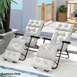 Sun Lounger Cushions Only, 190x56x10cm Garden Lounge Chair Cushions Set of 2, UPF20+ 220gsm Fabric, Thick Sunbed Replacement Pads with 6 Ties, Light Grey