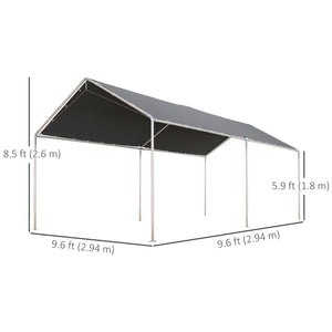 10' x 20' Carport Heavy Duty Galvanized Car Canopy with Included Anchor Kit, 3 Reinforced Steel Cables, Grey
