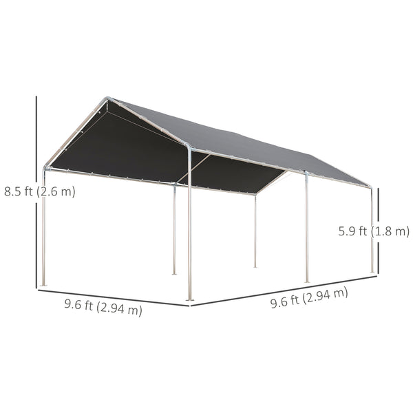 10' x 20' Carport Heavy Duty Galvanized Car Canopy with Included Anchor Kit, 3 Reinforced Steel Cables, Grey