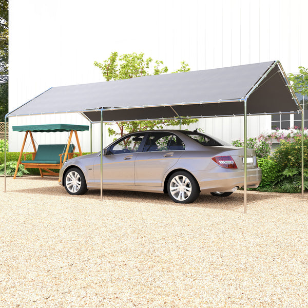 10' x 20' Carport Heavy Duty Galvanized Car Canopy with Included Anchor Kit, 3 Reinforced Steel Cables, Grey