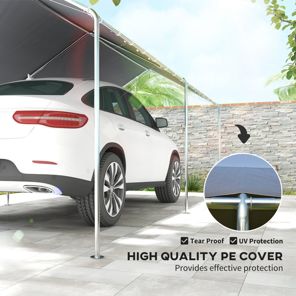 10' x 20' Carport Heavy Duty Galvanized Car Canopy with Included Anchor Kit, 3 Reinforced Steel Cables, Grey