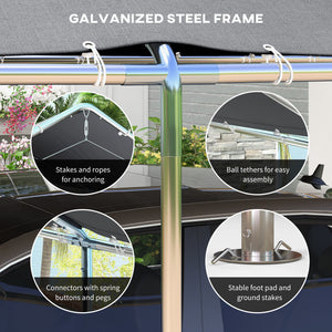 10' x 20' Carport Heavy Duty Galvanized Car Canopy with Included Anchor Kit, 3 Reinforced Steel Cables, Grey