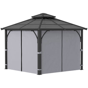 3 x 3(m) Hardtop Gazebo Canopy with 7mm Double Polycarbonate Roof, Garden Gazebo Permanent Pavilion with Mosquito Netting and Curtains for Patio, Deck, Dark Grey