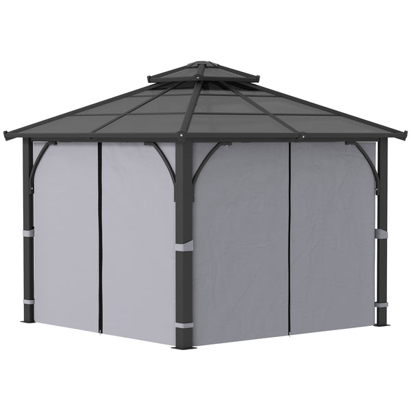 10' x 10' Hardtop Gazebo Canopy with 7mm Double Polycarbonate Roof, Outdoor Gazebo Permanent Pavilion with Netting and Curtains for Patio, Garden, Backyard, Lawn, Deck