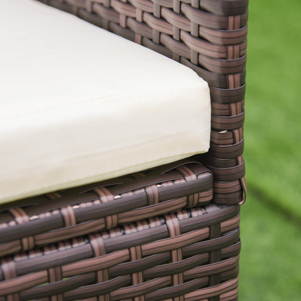 2 Pieces Outdoor PE Rattan Dining Chairs Set with Cushion, Garden Armchair with Armrests, High Backrest, Metal Frame Patio Wicker Furniture, Mixed Brown