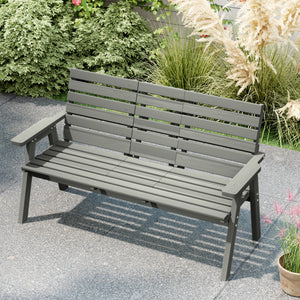 2 Seater Wooden Garden Bench with Convertible Middle Table, Outdoor Three-Seater Bench for Patio, Park, Porch, Grey