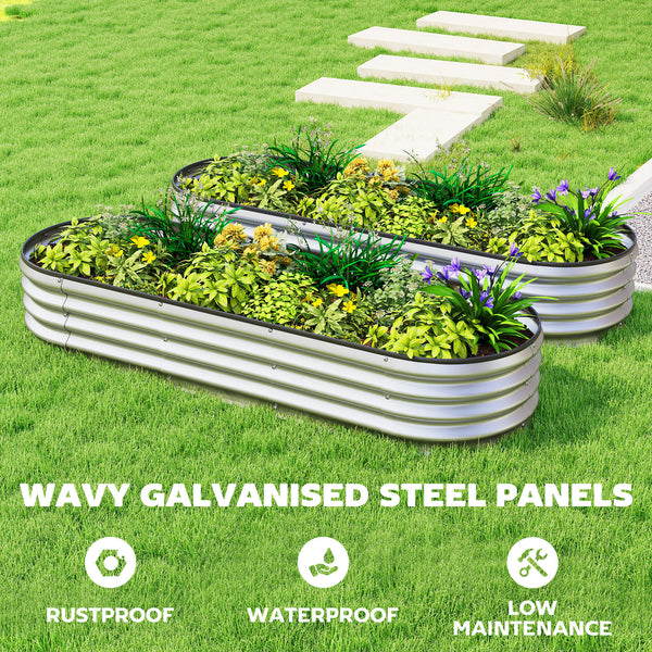 2Pcs Galvanized Raised Garden Bed, 6 x 2 x 1 ft Modular Metal Garden Beds with Rubber Strip Edging, Oval Outdoor Planter Box for Vegetables, Flowers, Herbs, Silver