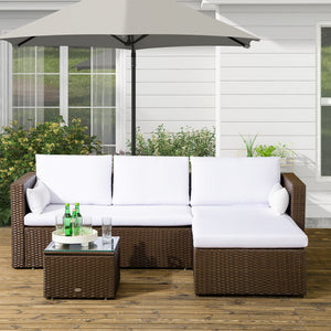 3-Piece Patio Furniture Set Modern Sectional Sofa Rattan Chair Wicker Conversation Set Outdoor Hand Woven Rattan Wicker Furniture Patio Coffee Table Sofa Set, White