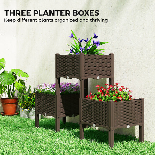 Plastic Raised Garden Bed with Legs, Self Watering Elevated Planter Boxes with Drainage Holes and Plugs, Easy Assembly Outdoor Planter Box for Patio Yard Balcony, Vegetables, Flowers, Herbs
