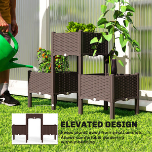 Plastic Raised Garden Bed with Legs, Self Watering Elevated Planter Boxes with Drainage Holes and Plugs, Easy Assembly Outdoor Planter Box for Patio Yard Balcony, Vegetables, Flowers, Herbs