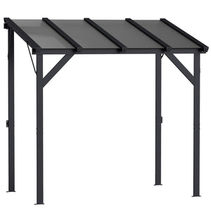 8' x 5' Hardtop Grill Gazebo, Lean-to BBQ Gazebo Shelter, Wall-Mounted Pergola with Polycarbonate Roof and Steel Frame, for Outdoor, Patio, Lawn, Garden, Patio, Backyard
