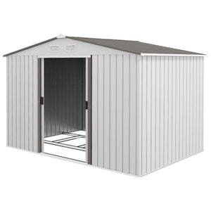 9 x 6ft Metal Garden Shed, Outdoor Storage Tool House with Ventilation Slots, Foundation Kit and Lockable Double Doors, Silver