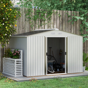 9' x 6' Garden Storage Shed with Foundation Kit, Metal Tool Storage House with Double Doors for Outdoor Patio Yard, Silver
