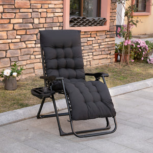 Padded Zero Gravity Chair, Folding Recliner Chair, Patio Lounger with Cup Holder, Headrest, Adjustable Backrest, Removable Cushion for Outdoor, Patio, Deck, Black
