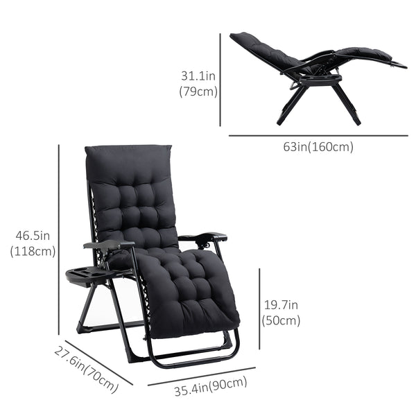 Padded Zero Gravity Chair, Folding Recliner Chair, Patio Lounger with Cup Holder, Headrest, Adjustable Backrest, Removable Cushion for Outdoor, Patio, Deck, Black