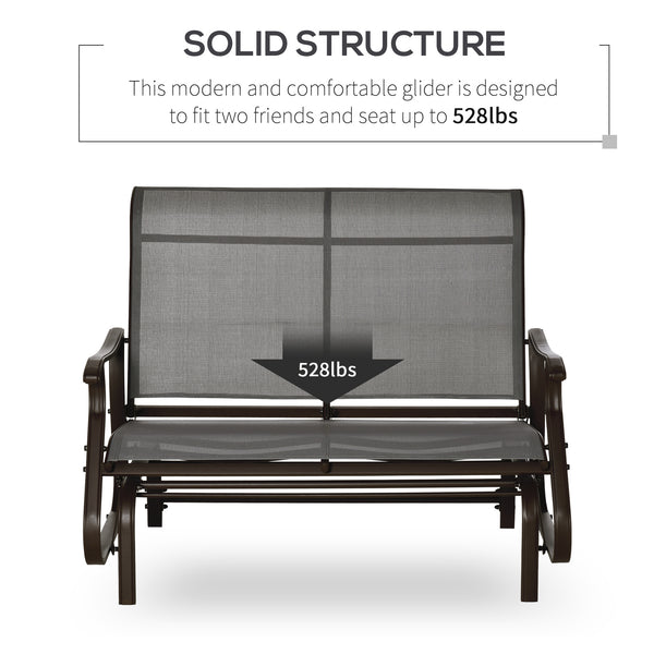 2-Person Outdoor Glider Chair, Patio Glider Rocking Chair with Mesh Seat and Backrest, Steel Frame for Outdoor, Backyard, Dark Grey