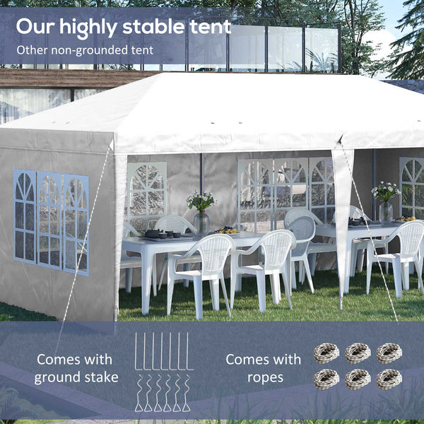 3 x 6m Garden Pop Up Gazebo, Height Adjustable Marquee Party Tent with Sidewalls, Storage Bag, White