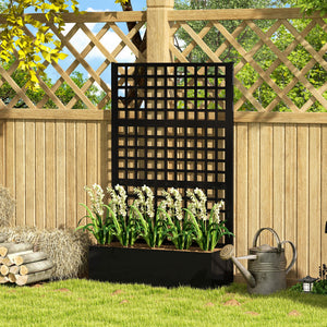 Galvanized Raised Garden Bed with Trellis, Metal Planter Box with Drainage Holes, Outdoor Privacy Screen for Climbing Plants, Vegetable, Vines, 43" x 16" x 70"