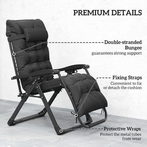Reclining Zero Gravity Chair with Adjustable Backrest, Folding Garden Sun Lounger with Removable Cushion and Headrest, Set of 2, Black
