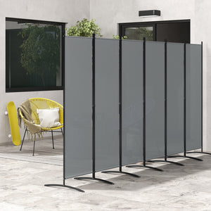 6 Panel Folding Room Divider, Freestanding Privacy Screen Wall with Wide Feet, Portable Paravent Partition Separator for Offices, Balcony, Outdoor Garden, Hot Tub, 332 x 172 cm, Dark Grey