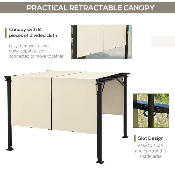 10' x 10' Retractable Pergola Canopy, Outdoor Gazebo with Sun Shade Canopy and Steel Frame, for Backyard, Garden, Patio, Deck, Beige