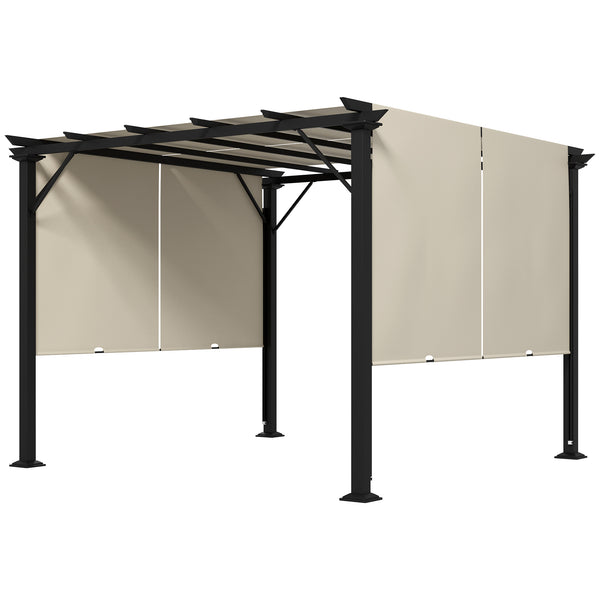 10' x 10' Retractable Pergola Canopy, Outdoor Gazebo with Sun Shade Canopy and Steel Frame, for Backyard, Garden, Patio, Deck, Beige