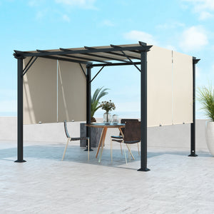 10' x 10' Retractable Pergola Canopy, Outdoor Gazebo with Sun Shade Canopy and Steel Frame, for Backyard, Garden, Patio, Deck, Beige