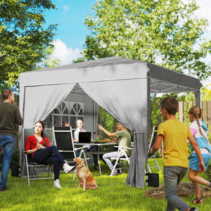 10 x 10 ft Pop Up Canopy Tent with Sidewalls, UPF50+ Outdoor Portable Instant Canopy Shelter with Carry Bag, Sandbags, Adjustable Height for  Parties, Events, Camping, Light Gray