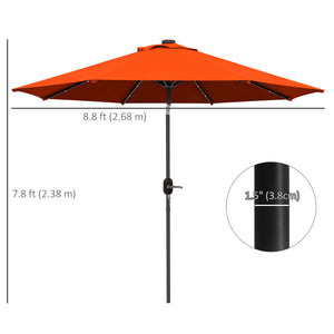 9ft Solar Patio Umbrella Outdoor Sunshade 24 LED Lights Tilt Canopy, Orange