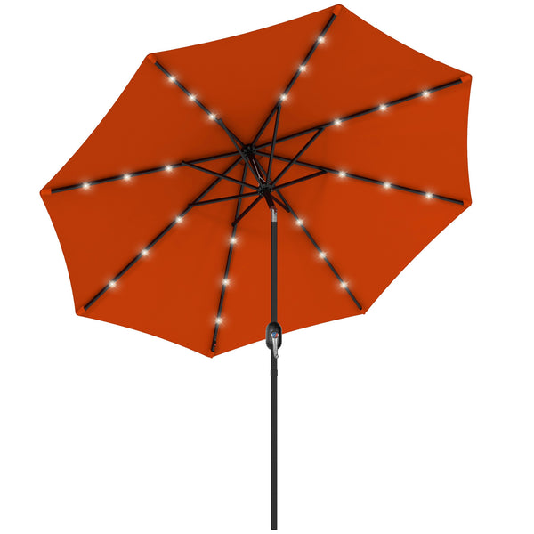 2.7m Patio Garden Umbrella Outdoor Parasol with Tilt Crank and 24 LEDs Lights (Orange)