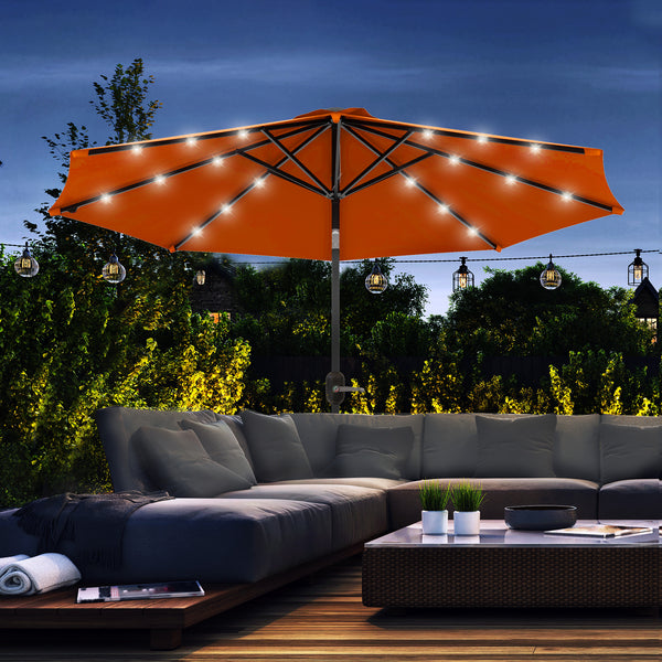 2.7m Patio Garden Umbrella Outdoor Parasol with Tilt Crank and 24 LEDs Lights (Orange)