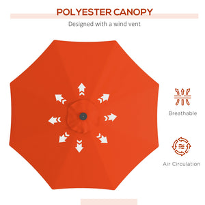 2.7m Patio Garden Umbrella Outdoor Parasol with Tilt Crank and 24 LEDs Lights (Orange)