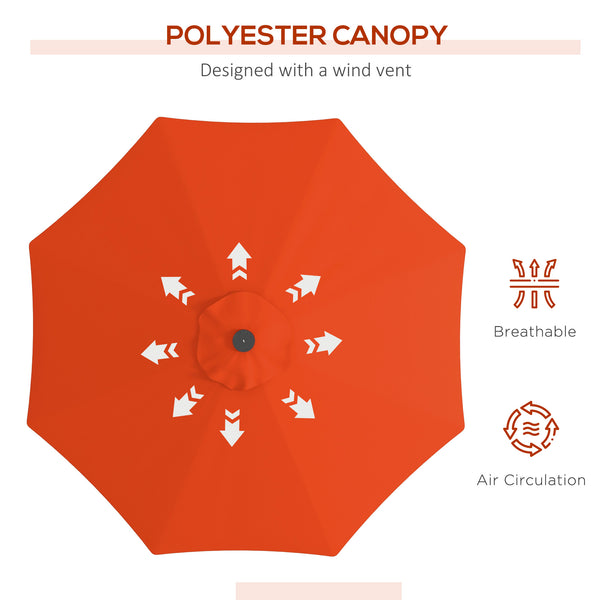 2.7m Patio Garden Umbrella Outdoor Parasol with Tilt Crank and 24 LEDs Lights (Orange)