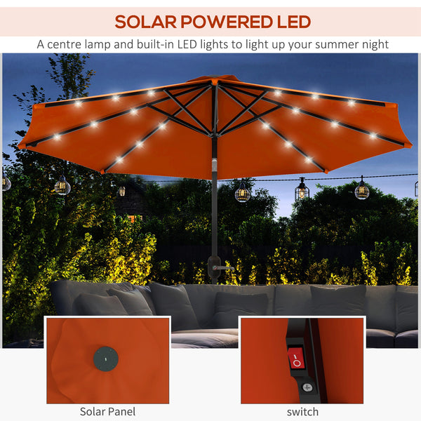 2.7m Patio Garden Umbrella Outdoor Parasol with Tilt Crank and 24 LEDs Lights (Orange)