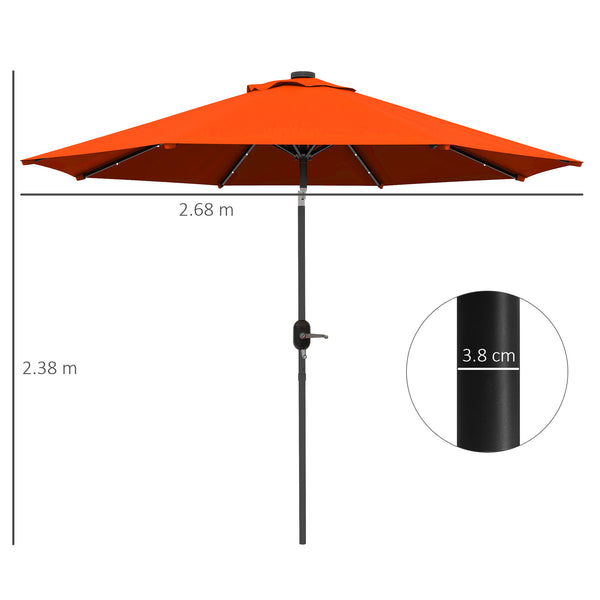 2.7m Patio Garden Umbrella Outdoor Parasol with Tilt Crank and 24 LEDs Lights (Orange)