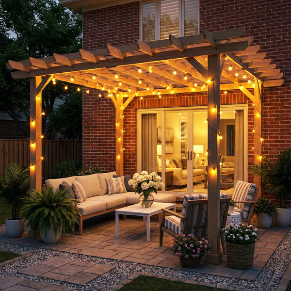 3.6 x 3.6m Graden Pergola Kit, Wooden Pergola Gazebo Grape Trellis with Stable Structure for Climbing Vines Flowers, Dark Brown