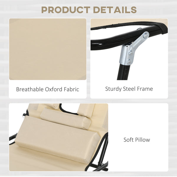 2PCS Adjustable Outdoor Lounge Chair, Garden Folding Chaise Lounge with Face Hole Reclining Tanning Chair Seat, Folding Camping Beach Lounging Bed w/ Head Support, Beige