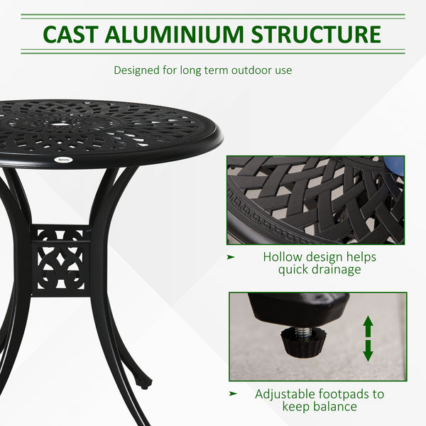 78 cm Round Garden Dining Table with Parasol Hole Antique Cast Aluminium Outdoor Table Only, Black