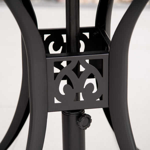 78 cm Round Garden Dining Table with Parasol Hole Antique Cast Aluminium Outdoor Table Only, Black