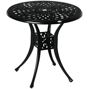 78 cm Round Garden Dining Table with Parasol Hole Antique Cast Aluminium Outdoor Table Only, Black