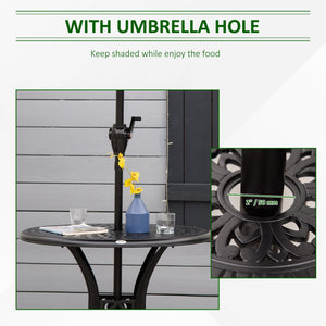 78 cm Round Garden Dining Table with Parasol Hole Antique Cast Aluminium Outdoor Table Only, Black