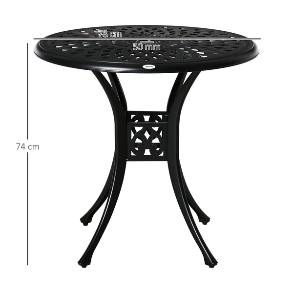 78 cm Round Garden Dining Table with Parasol Hole Antique Cast Aluminium Outdoor Table Only, Black