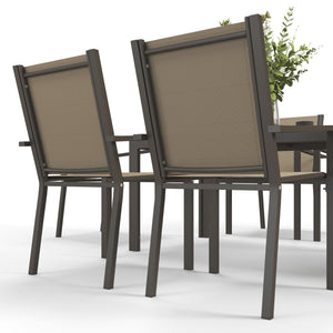 Garden Dining Set for 6, Garden Table and Stackable Chairs, 6 Seater Garden Furniture with Rectangular WPC Top Dining Table and Texteline Fabric for Outdoor, Patio, Khaki